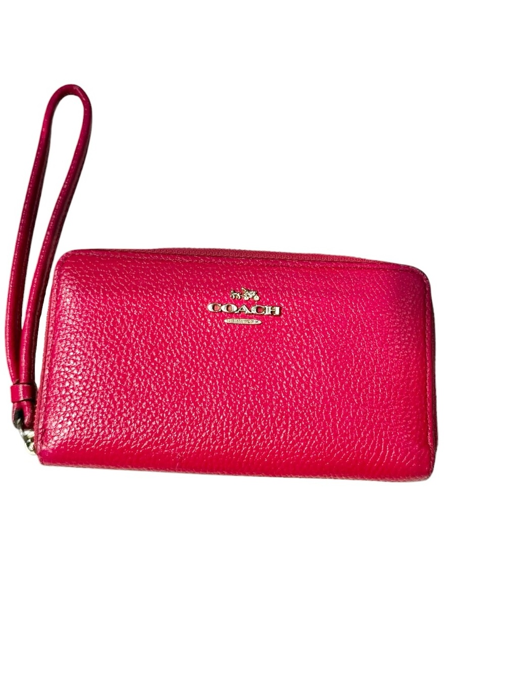 Coach Pebbled Leather Wristlet Wallet in Bright Fuchsia